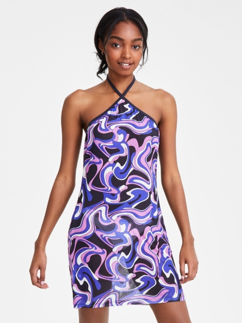 Miken Women S Juniors High-Neck Sleeveless Swim Cover-up (Black Violet